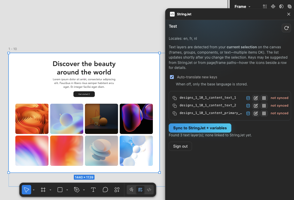 StringJet Figma plugin — variables and design handoff